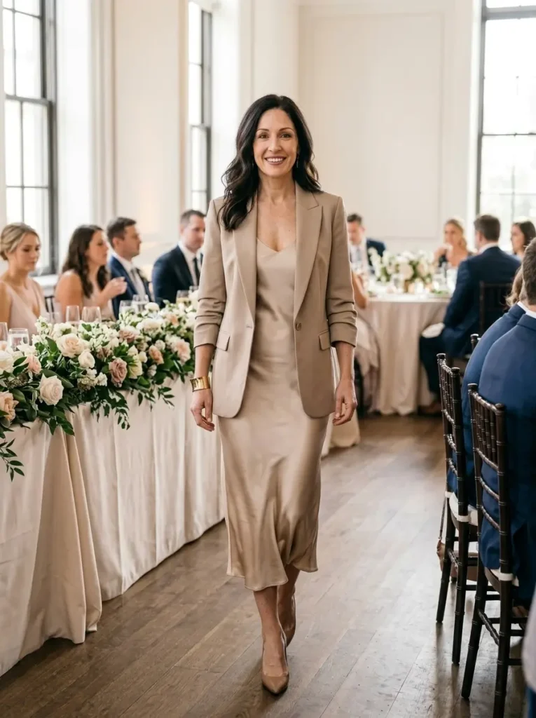 Semi-Formal A Satin Slip Dress Under a Structured Blazer