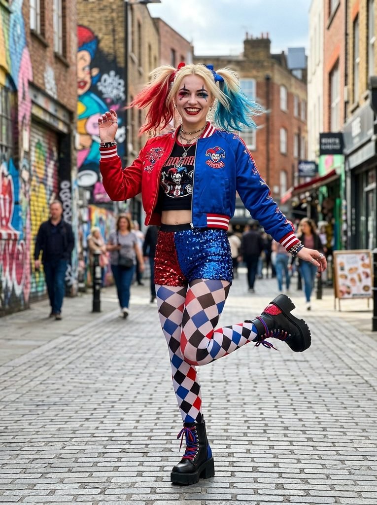 A Chaotic Jester-Inspired Look in Red and Blue