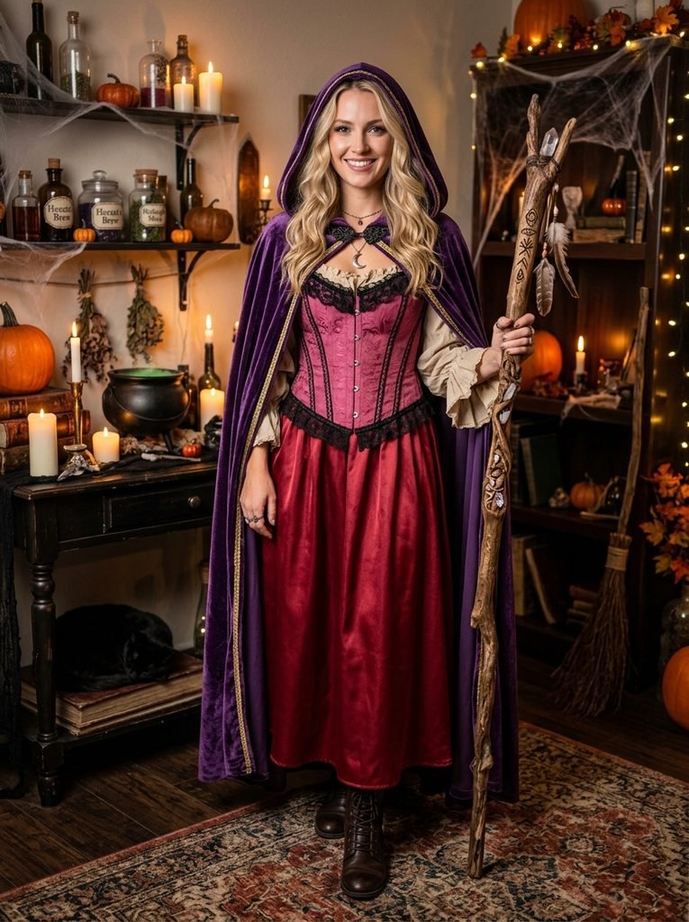 A Purple-Caped Witch in Rich Jewel Tones