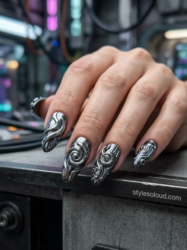  3D Cyber Swirls & Chrome Textures
