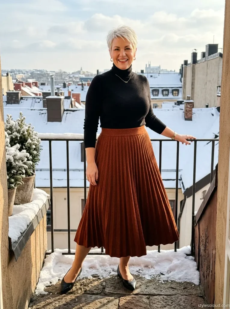 A-Line Midi Knit Skirt and Fitted Turtleneck