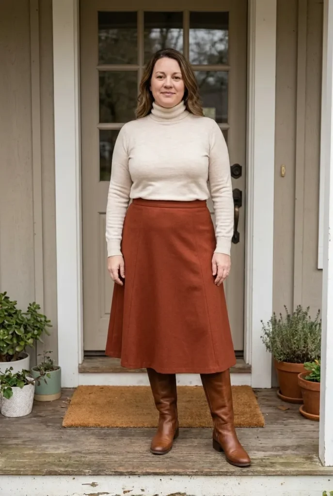 A-Line Midi Skirt and Tucked Top