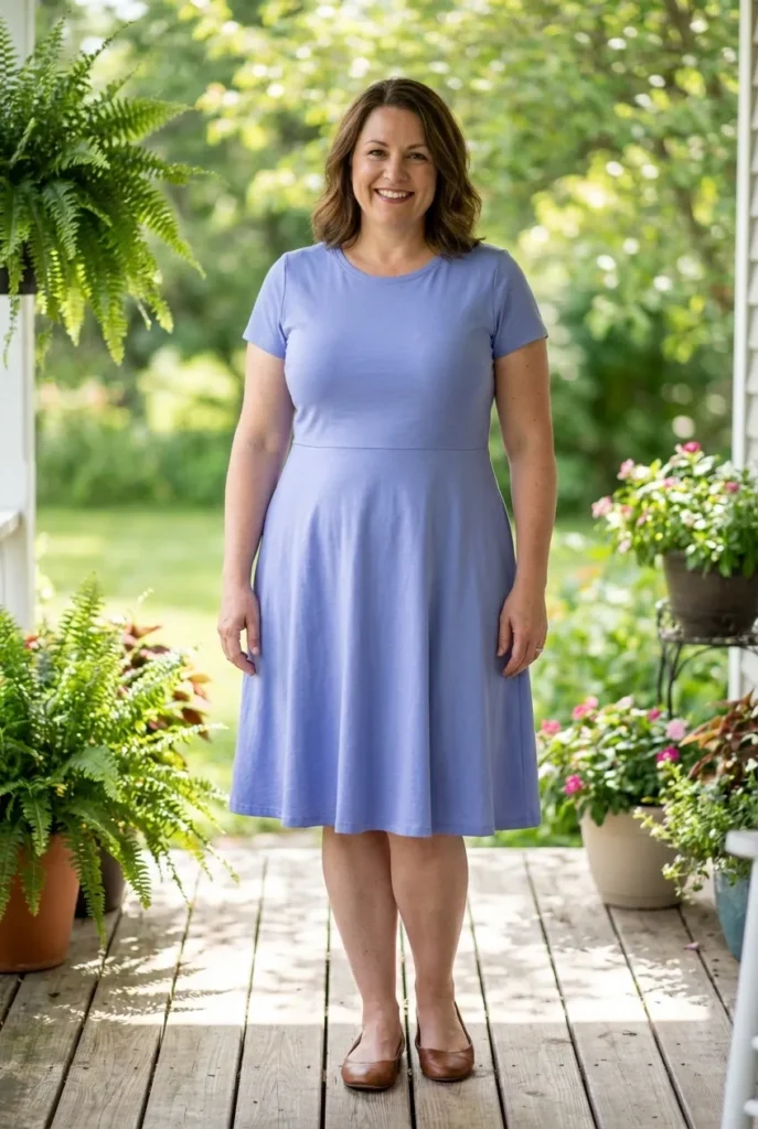 A-line dress that skims the hips — periwinkle blue