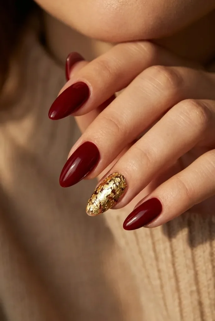 Accent nail with gold foil