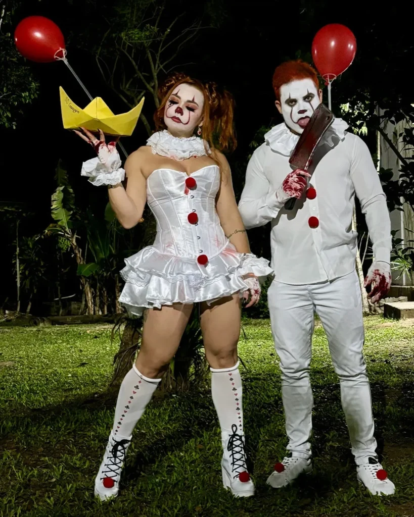 All White Clown Outfits With Red Pom Poms
