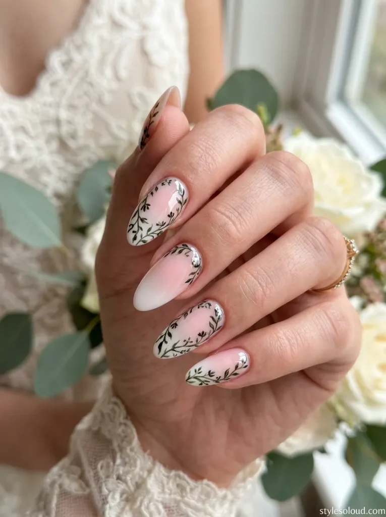 Almond French Ombré with Botanical Vine Lace