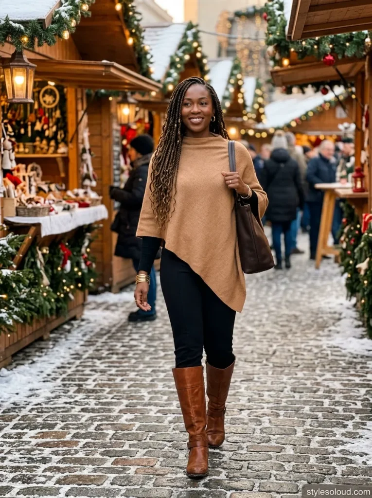 Asymmetric Draped Poncho & Knee-High Boots