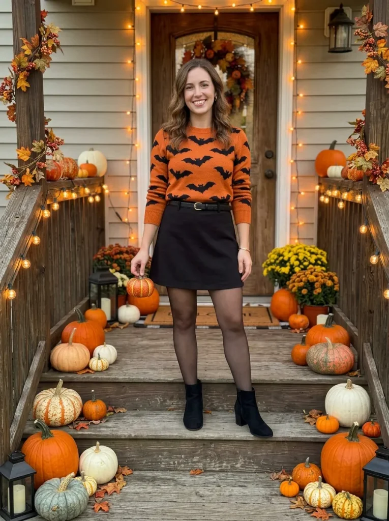 A Bat-Print Sweater With a Black Mini
