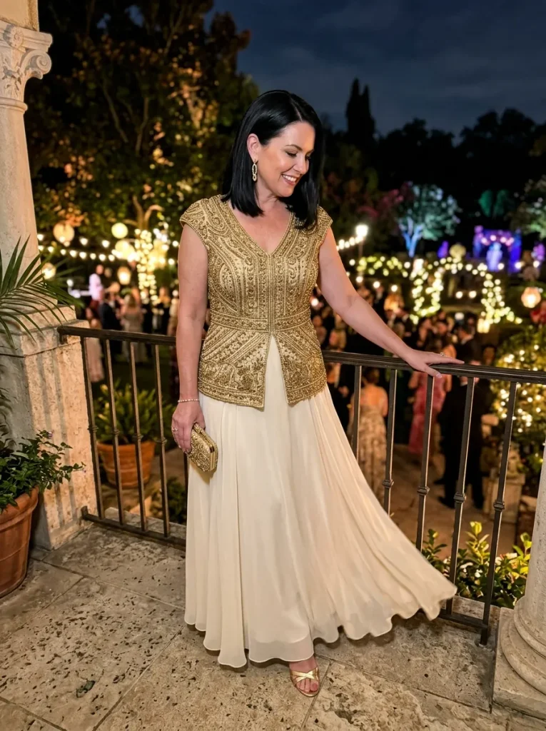 Beaded Longline Top & Chiffon Skirt