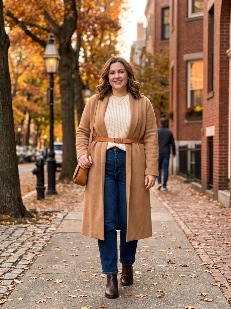 A Long Cardigan Coat Belted at the Waist