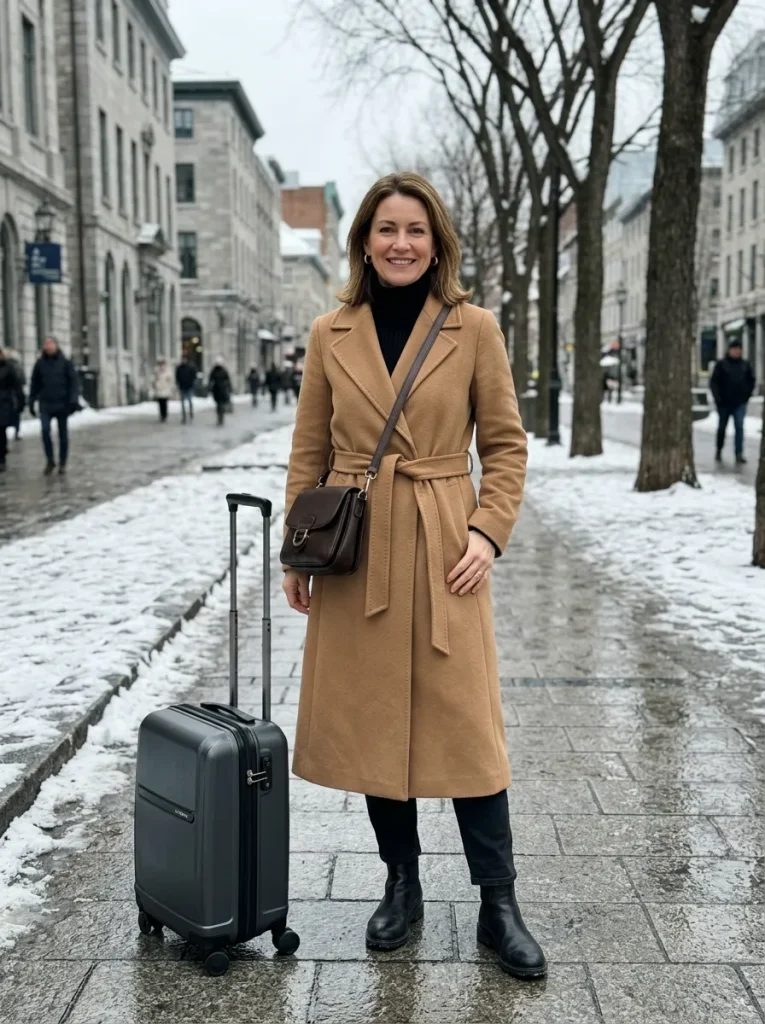 The Belted Long Wool Coat That Packs Flat and Flatters