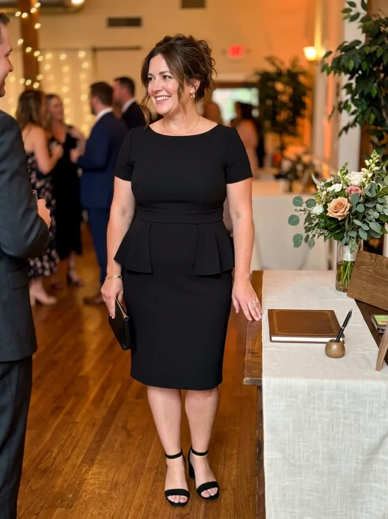 Black Crepe Dress with Built-In Peplum