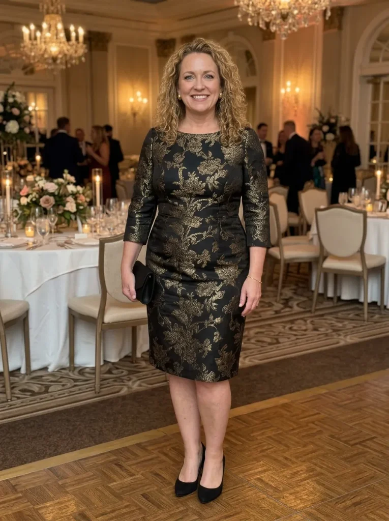 Black & Gold Brocade Cocktail Dress