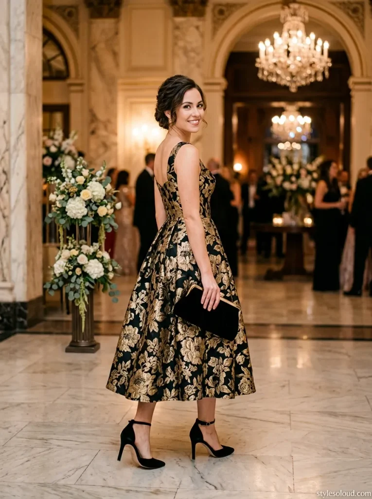 Black & Gold Floral Jacquard