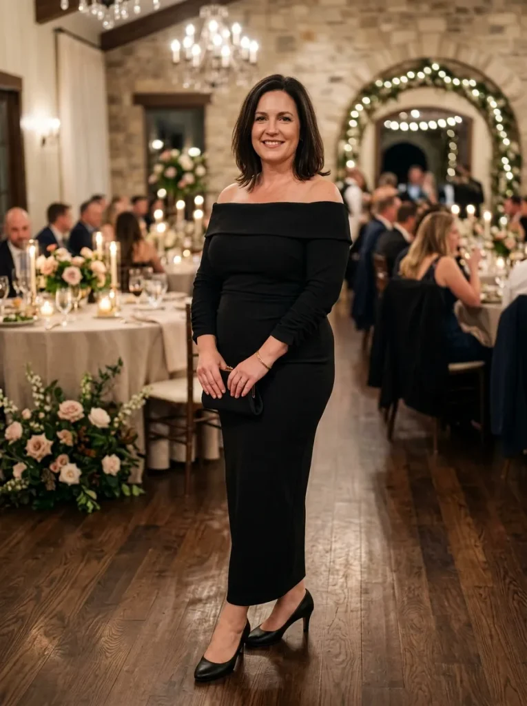 Black Off-the-Shoulder Dress with Long Sleeves