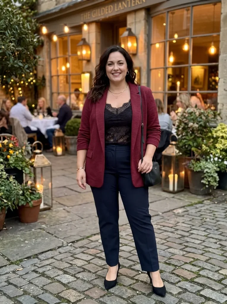 A Blazer Over a Lace Cami for Dinner Out