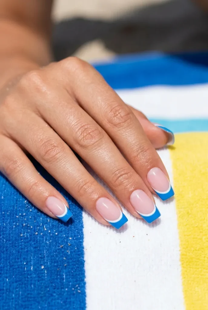 Blue French tip nail art