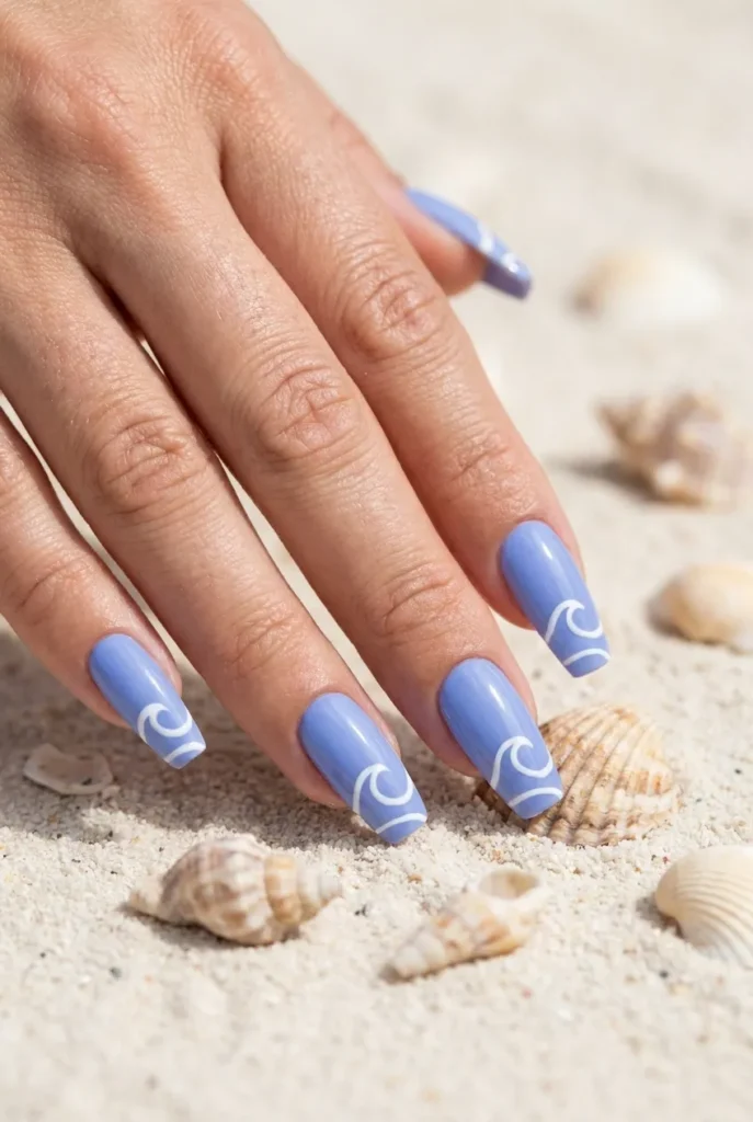 Blue and white waves Nails art