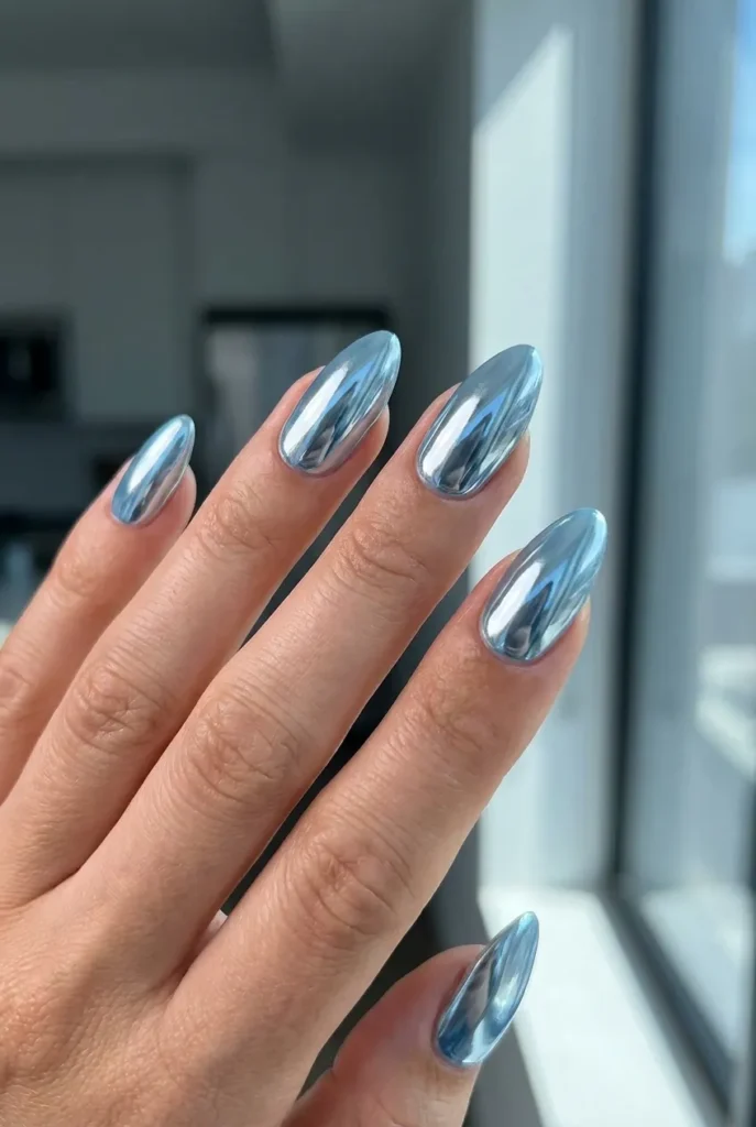 Blue chrome mirror shine