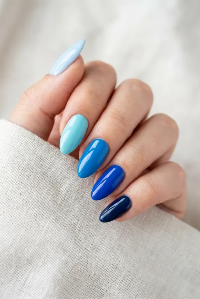 Blue skittle manicure nail art