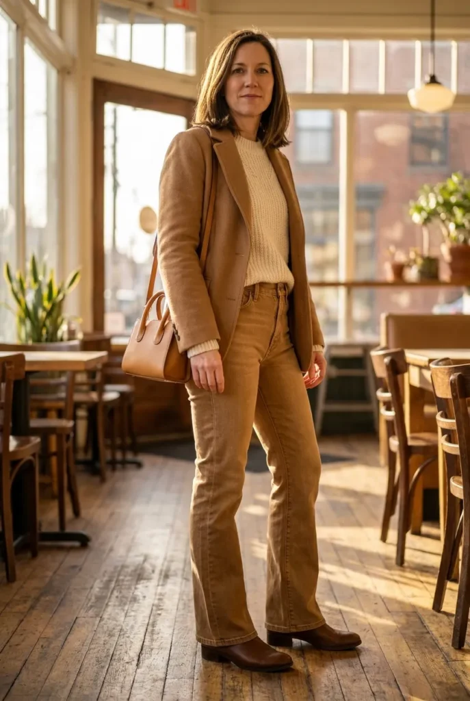 Bootcut with a low heel — warm honey tan wash