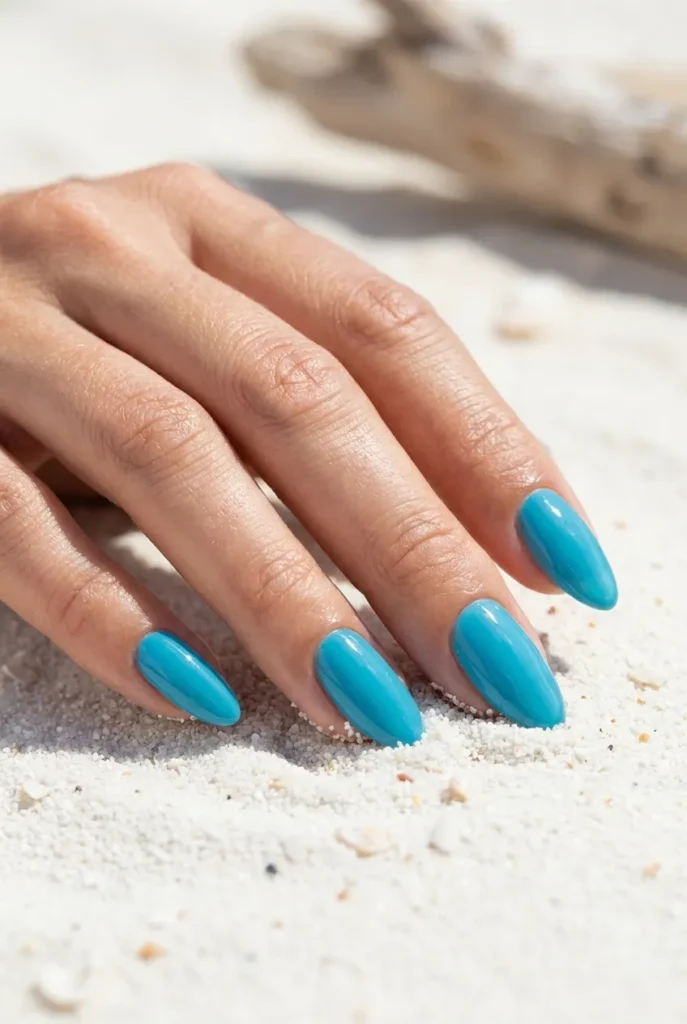 Bright ocean blue Nails art