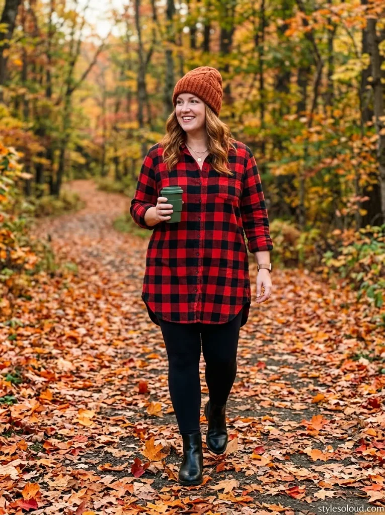  Buffalo Plaid Tunic Shirt with Ultra-Stretch Black Ponte