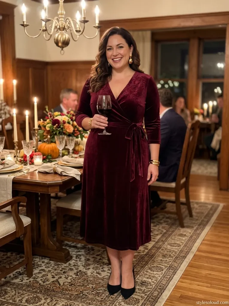 Burgundy Velvet Wrap Dress