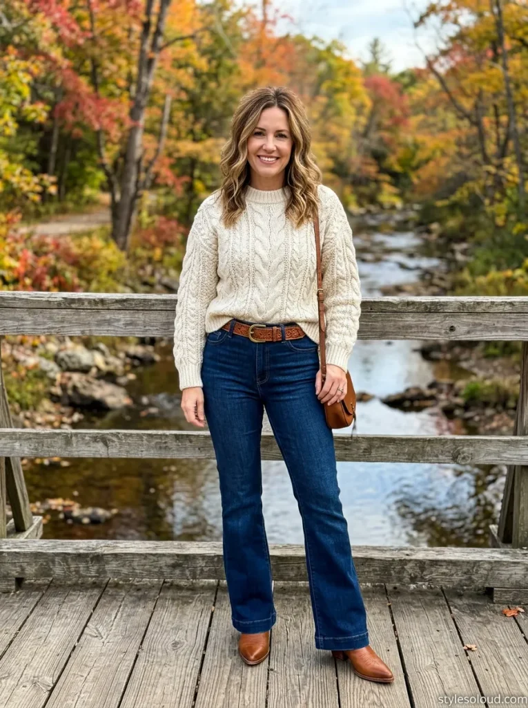  Cable-Knit Sweater & Indigo Flares