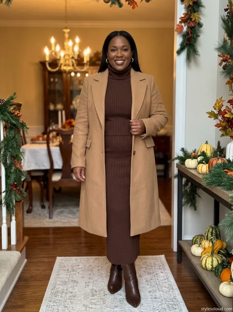 Camel Coat & Knit Column Set