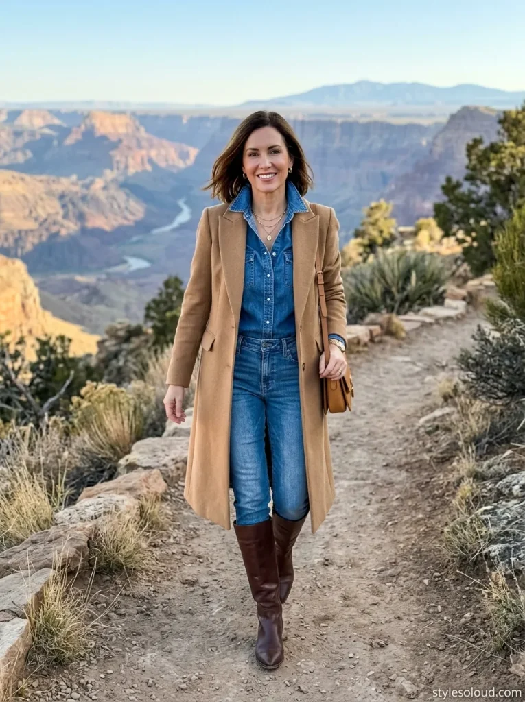 Camel Wool Overcoat & Denim Set