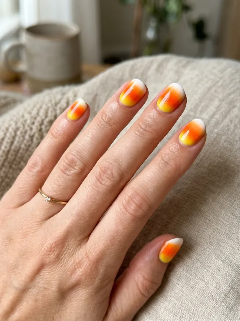 Candy-Corn Tips on Short Nails