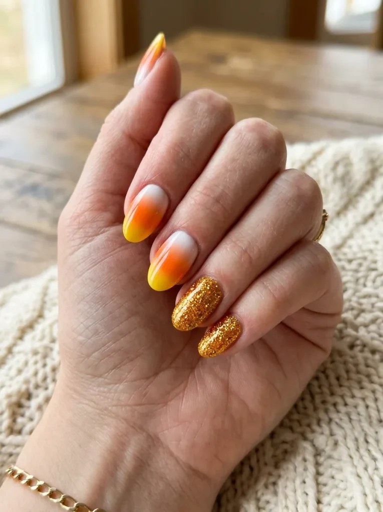 Candy-Corn With a Glitter Accent Finger