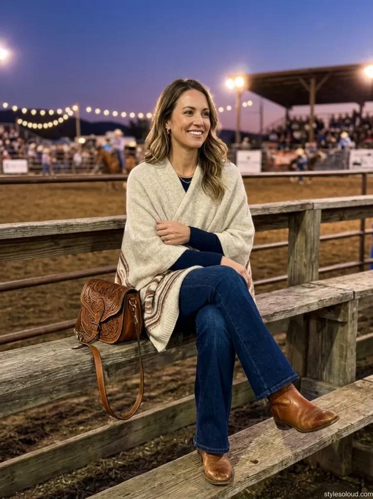 Cashmere Knit Poncho & Flare Jeans