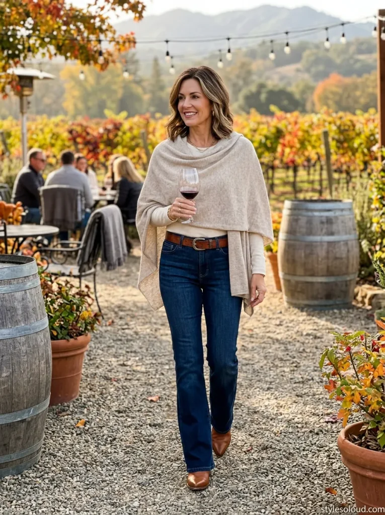 Cashmere Poncho & Dark Flares