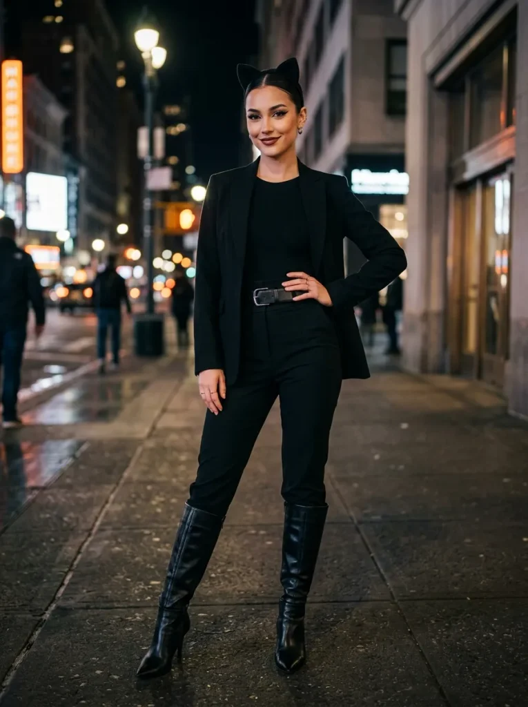 A Cat-Inspired Sleek Black Look With Ears