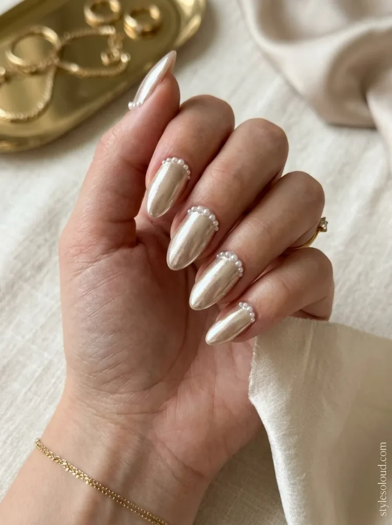 Champagne Chrome With Micro-Pearl Studs