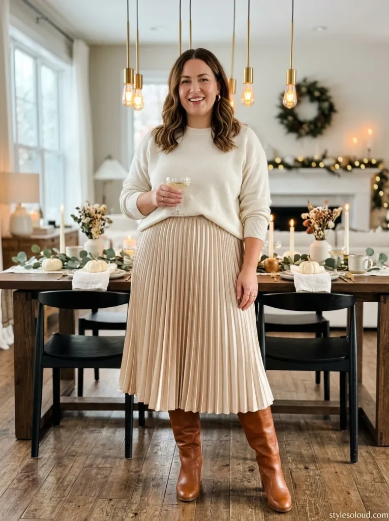 Champagne Pleated Satin Skirt