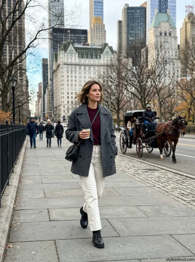Charcoal Peacoat & Off-White Jeans