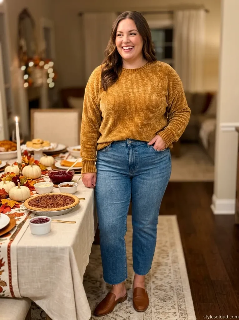  Chenille Crewneck Sweater in Warm Caramel