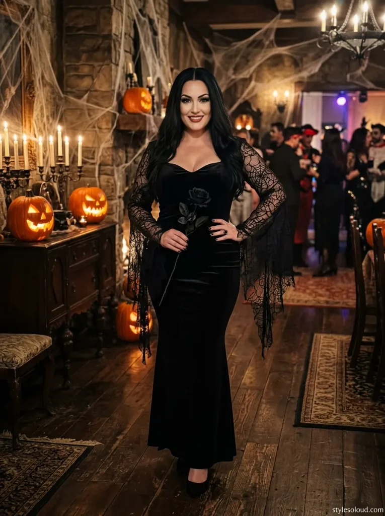 Chic Morticia Addams Halloween Costume Dress