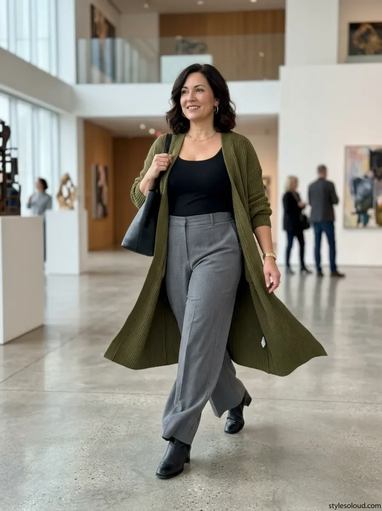 Chunky Cardigan Duster & High-Waisted Wide-Leg Trousers