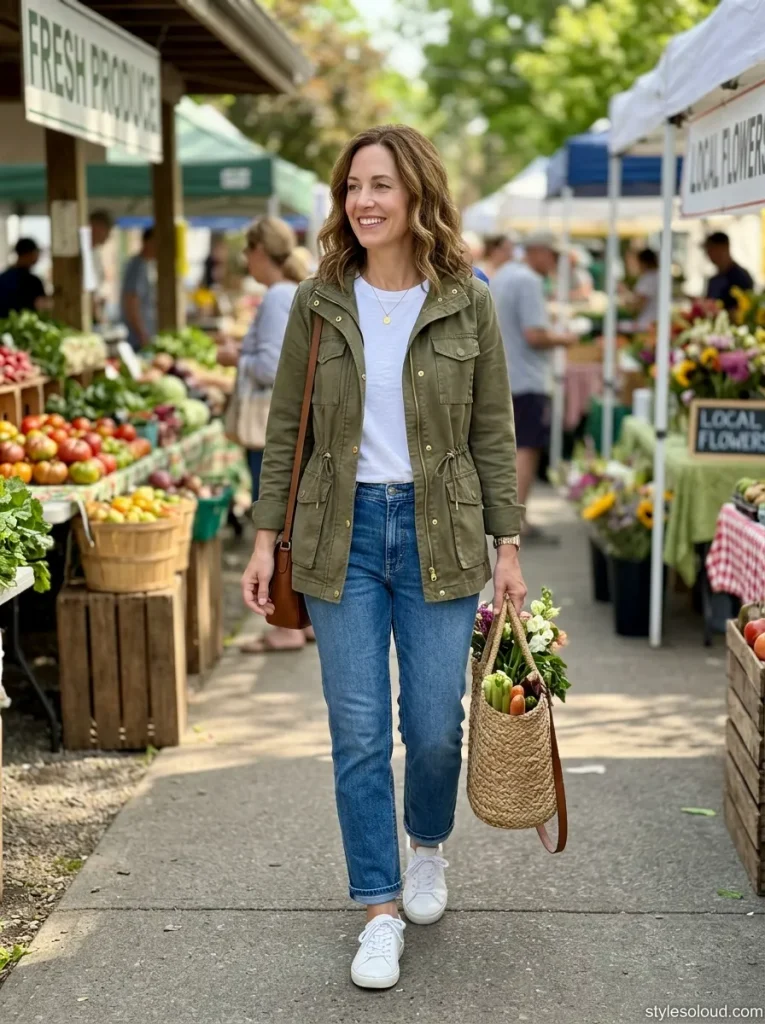  Cinch-Waist Utility Field Jacket over a Tee & Straight Jeans