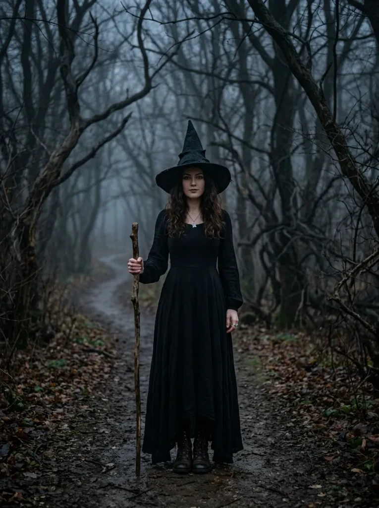 The Classic All-Black Witch Dress and Pointed Hat