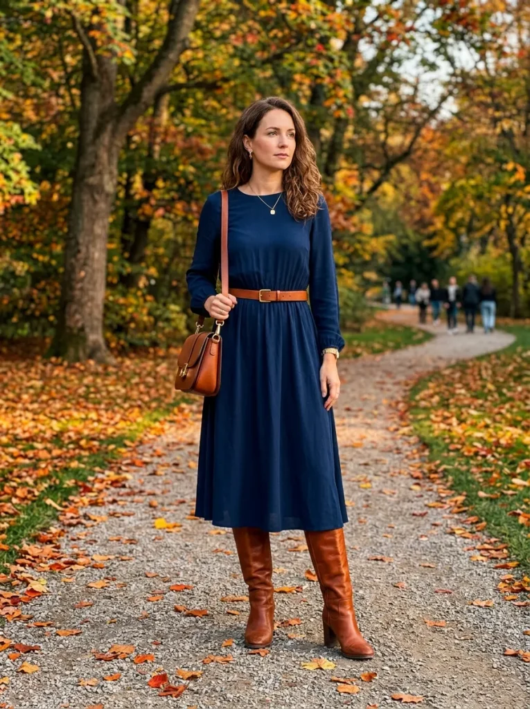 Cognac Boots With Navy for an Unexpected Pairing