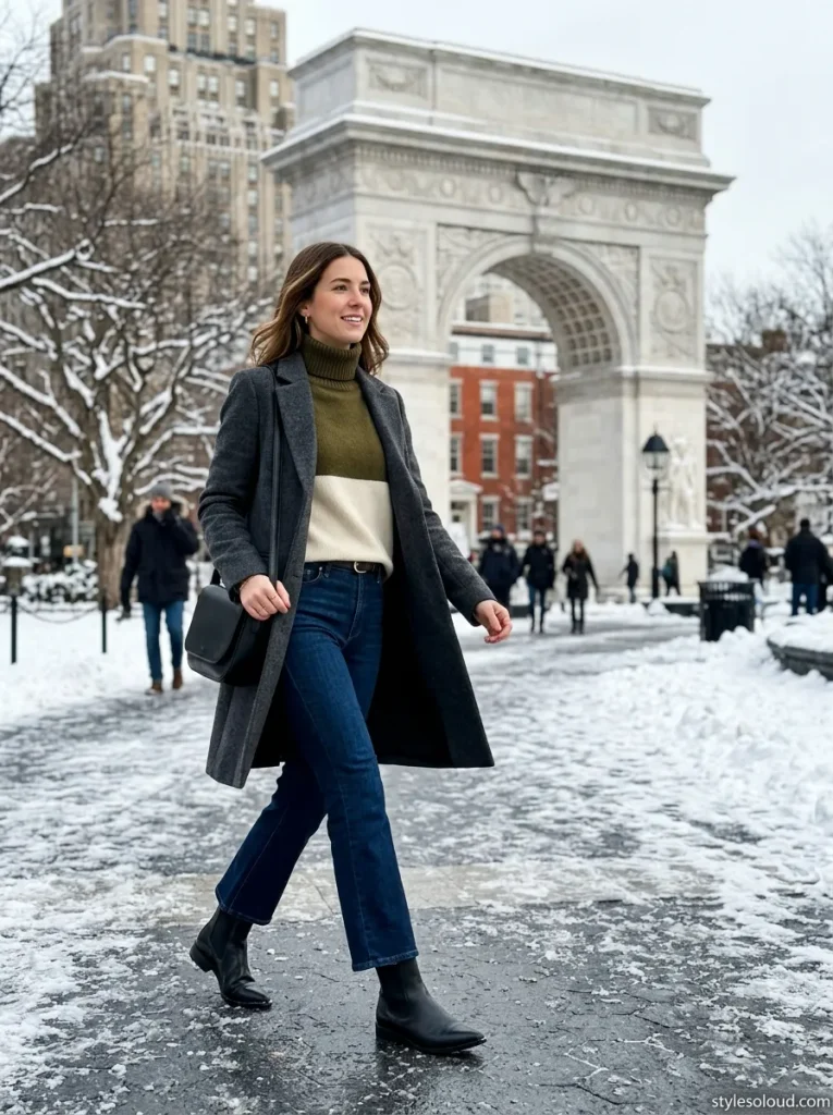 Colorblock Turtleneck & Cropped Flares