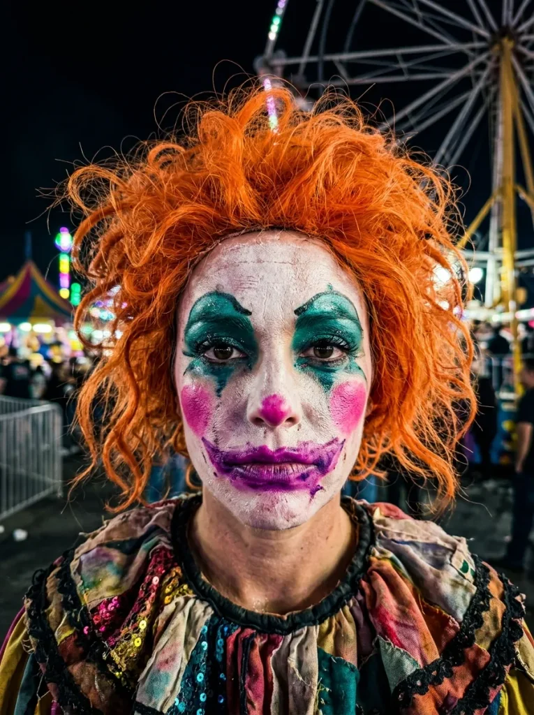 Colourful Carnival Clown in Teal and Purple