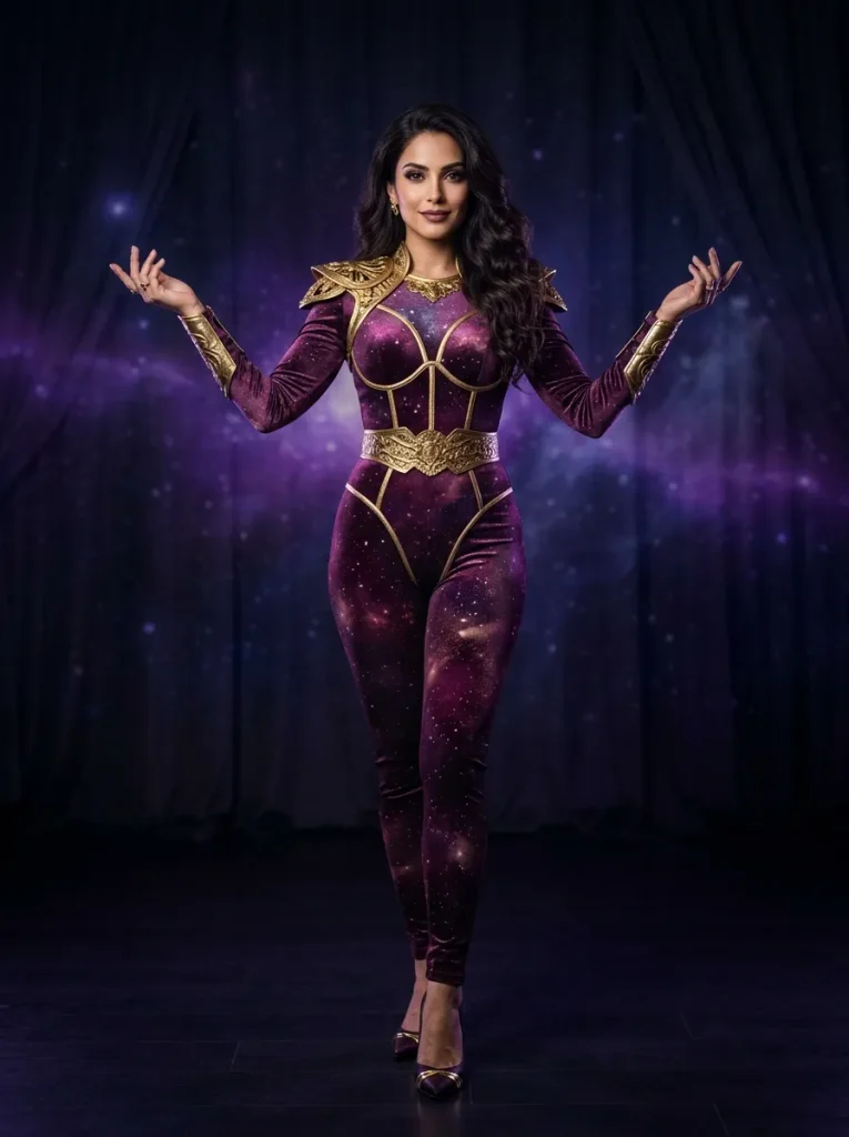 A Cosmic Purple and Gold Space Hero