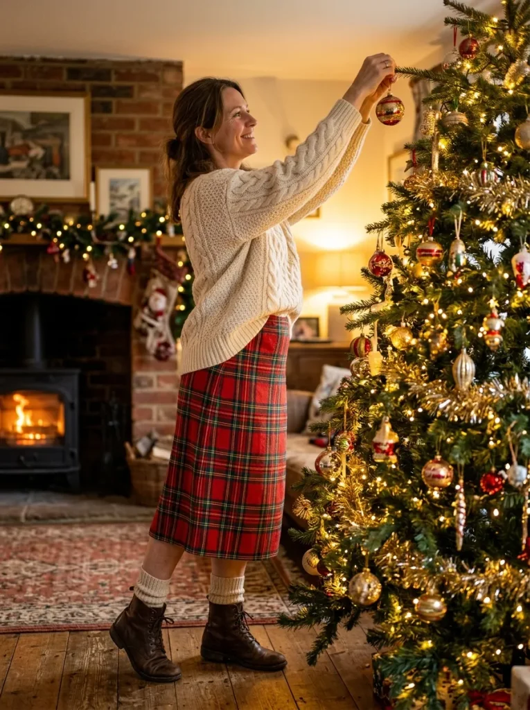 The Cosy Knit and Tartan Skirt Combination