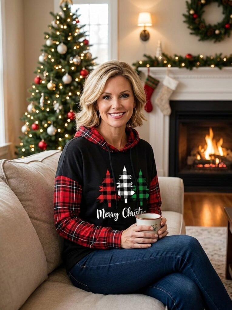Cozy Plaid Christmas Tree Hoodie for Relaxed Winter Days